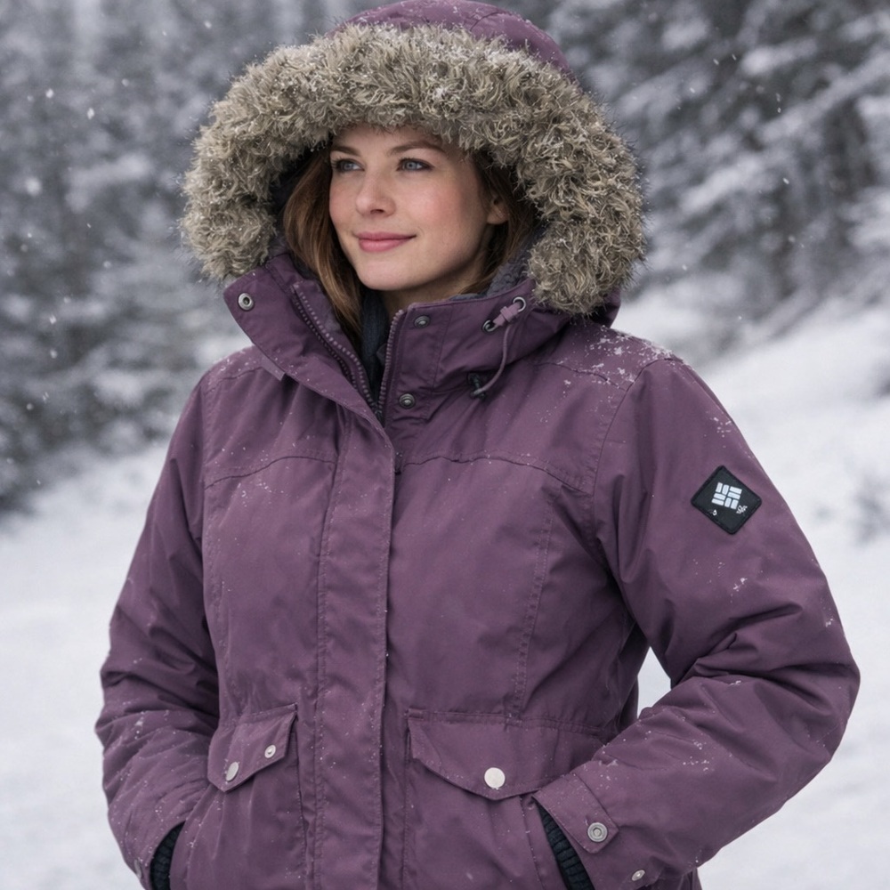 Columbia Jacket Womens Size Medium Plumb Faux Fur Outdoors